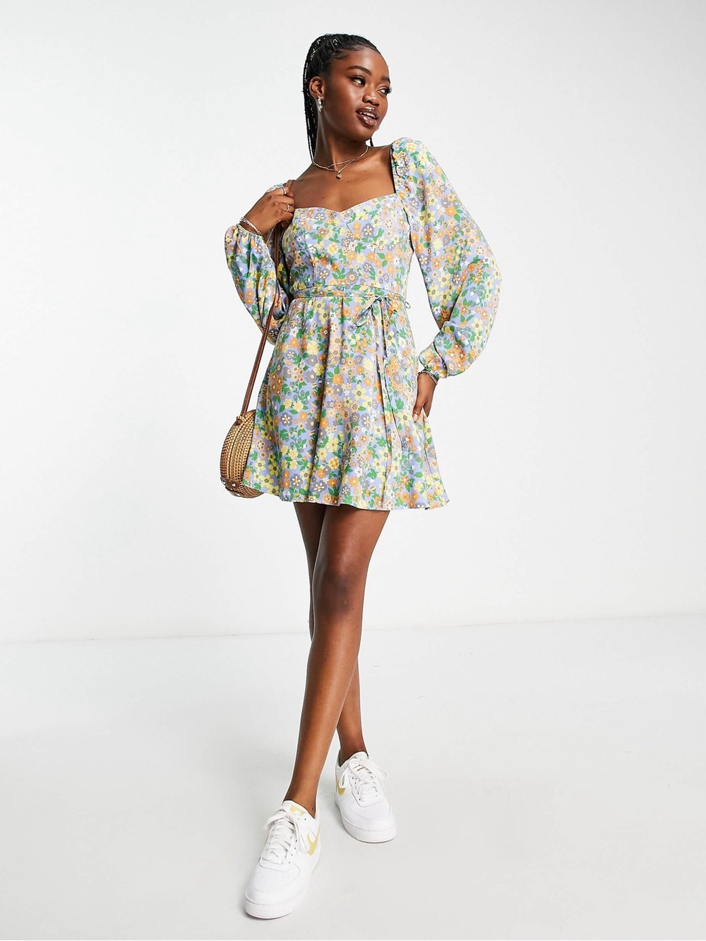 ASOS DESIGN milkmaid corset detail mini dress in floral print